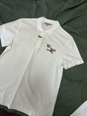 Burberry White Polo with Multicolor Embroidered Logo
